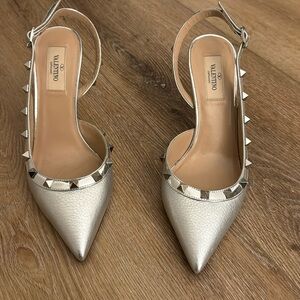 Valentino slingback silver heel